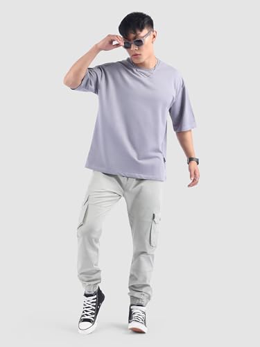 Image of Beyoung Cotton Regular Fit Heavy Gauge Cargo Joggers for Men | Ribbed Hem | Spacious Pockets | Track Pants | Elastic Waistband | Cargo for Men