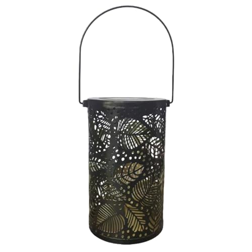 Solar Powered Metal Garden Lantern, Hanging Decorative LED Light with Palm Leaf Pattern, Waterproof...