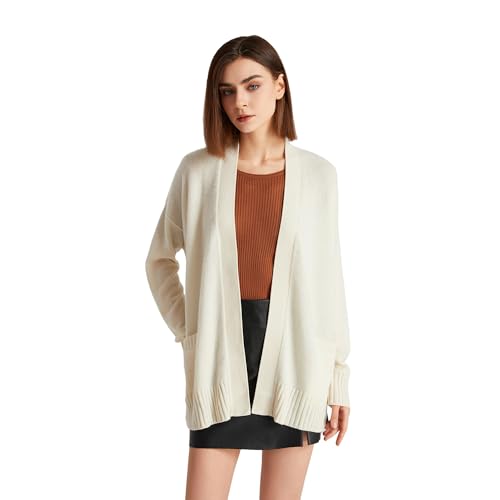 GreenMount Women's 100% Pure Cashmere Cardigan Sweater Soft and Warm Long Sleeve Oversize Loose Cardigan with Pocket