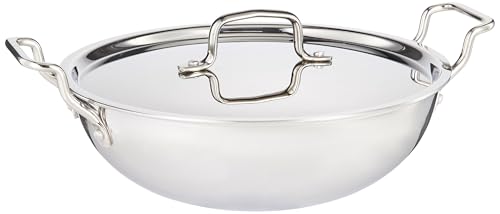 Image of Tosaa Triply Stainless Steel 28 cm Kadai with Lid /Indian Wok|Even Heat Distribution| Consumes Less Oil|Easy to Clean|Gas Stove Compatible - 3550 ml