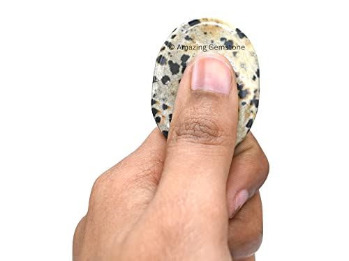 Image of Amazing Gemstone Dalmatian Jasper Worry Stone, Healing Crystals - Piedra Crystal Fidget for Gift, Meditation, Calming, Relaxation, Stress Relief