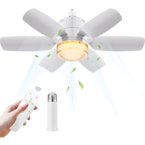 Socket Ceiling Fans with Lights and Remote, Socket Fan Llight, Dimmable LED Ceiling Fan with Lights,3 Colors 2800K-6500K, 1200 Lumens, Small Ceiling Fan for Bedroom, Kitchen, Living Room, Closet Cover