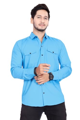 Image of Men's Cotton Spread Collar Full Sleeve Regular Fit Solid Casual Shirt with Double Pockets - Stylish Comfortable Shirt for Everyday Wear