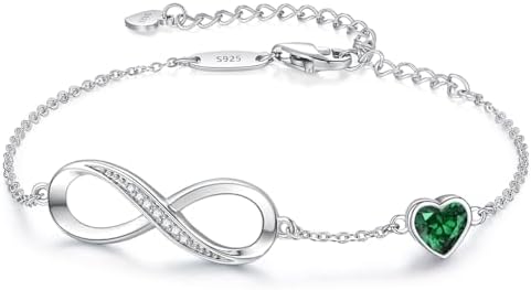 CDE Infinity Heart Symbol Charm Link Birthstone Bracelet for Women 925 Sterling Silver Adjustable Birthday Gift Anniversary Jewelry Gifts for Women Wife Girlfriend Her