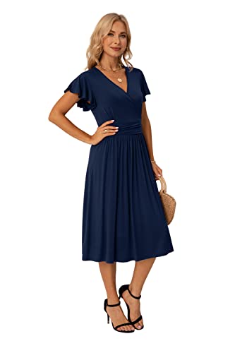 GRECERELLE Womens Summer Wrap Dress Ladies Casual Ruffle Short Sleeve V-Neck Floral Beach Dresses for Women