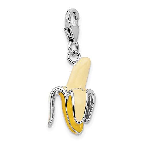 Amore Lavita Sterling Silver Rhodium-Plated Enameled 3-D Peeled Banana With Lobster Clasp Charm #TOP4