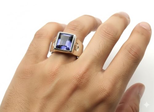 Image of Choose Your Color Mens Bold Ring 925 Sterling Silver Gemstone Wedding Engagement Statement Ring Birthstone Solitaire Jewellery Ring Sizes 4, 5, 6, 7, 8, 9, 10, 11, 12, 13,