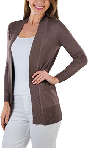 Image of ToBeInStyle Women's Long Sleeve Rib Banded Open Sweater Cardigan