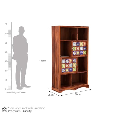 Image of Sheesham Wood Bookcase | Solid Wood Book Shelf for Home Library | Wooden Book Cabinet for Home & Office Living Room (Large, BBslf-Honey5)