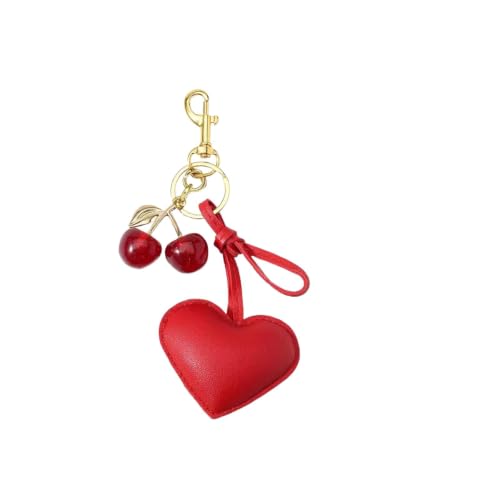 Porte-clés cerise douce et pendentif cœur | Accessoire mode d'été pour femmes
