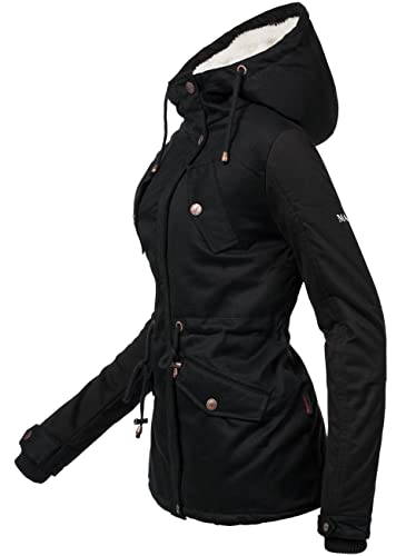 MARIKOO Damen warme Winterjacke mit kuscheliger verstellbarer Kapuze Manolya Schwarz Gr. M