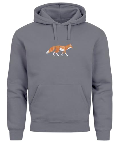 Neverless® Hoodie - Sudadera con capucha para hombre, estampado de zorro, polígono, impresión geométrica, logotipo exterior, diseño de animales, Fox Polygon Convoy Grey, XL