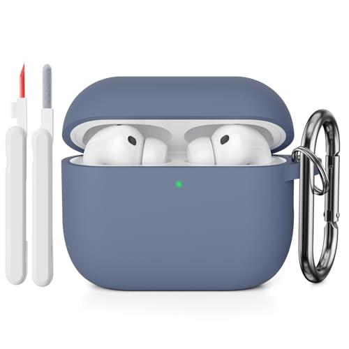 KOKOKA Coque Étui Compatible avec AirPods Pro 3ᵉ Génération avec Kit de Nettoyage, Housse en Silicone Etui de Protection pour AirPods Pro 3 2025 avec Mousqueton, Témoin LED Visible, Gray Blue