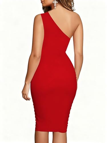 Image of TOPSRANI Women Sexy Midi Dress Bodycon Casual Sleeveless Basic Ruched Tank Summer Club Party Dresses
