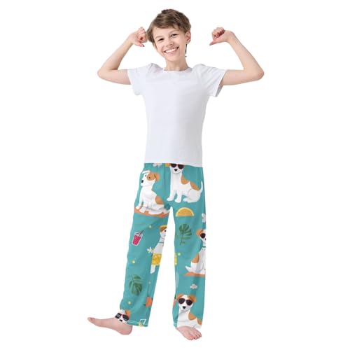 Jack Russell Dog Orange Boys Long Pants Soft Trousers Elastic Waist Kids Lounge Bottoms with Pockets S-XL3