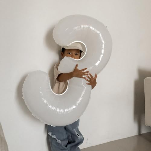 Image of White 3 Balloon, Translucent Number Balloons 40 Inch, 3rd Birthday Decorations, Men Women White Party Supplies for Party Decorations, Number 3 Balloon