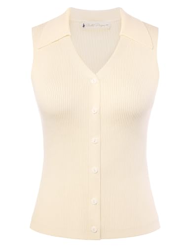 Image of Belle Poque Women's Button Down Tank Tops Summer Ribbed Vest Top Sleeveless V Neck Collared Vest Shirt Slim Fit Going Out Top