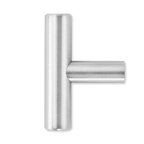 CAULDHAM Solid Stainless Steel Cabinet Euro Style Pull T Handle Brushed Satin Nickel Design Overall 2" - Pack of 10