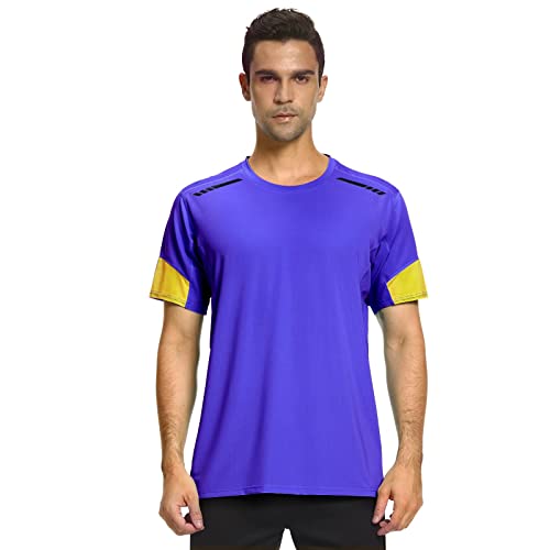 visionreast Camiseta deportiva para hombre, de secado rápido, transpirable, manga corta, para hombre, gimnasio, entrenamiento, camisetas elásticas, Morado (, XL Cover