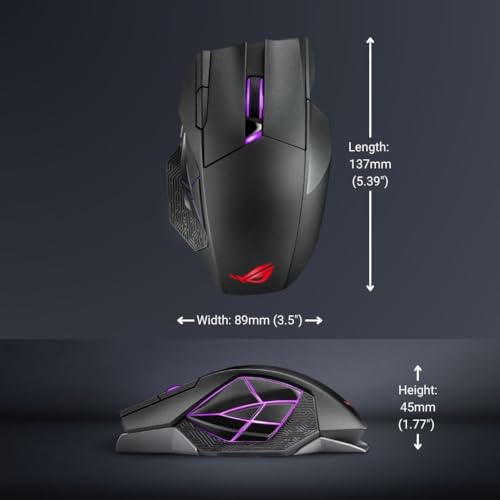 ASUS ROG Spatha X Wireless Gaming Mouse – MMO/MOBA Design, 12 Programmable Buttons, Right-Handed, 168g, Dual-Mode (Wired/2.4GHz), 19K DPI, up to 67Hr Battery, Magnetic Charging Dock, PC/Mac Support - image 9