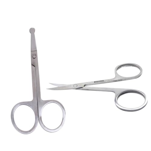 Gogogmee 2pcs Safety Stainless Steel Nose Hair Scissors Rounded Tips and Curved Blades