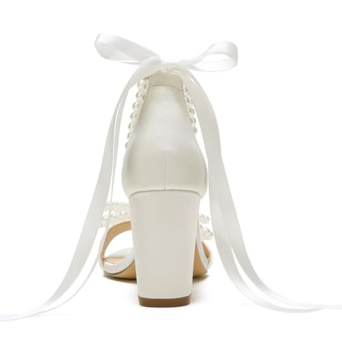 High Block Heel Wedding Sandals Pearl Heels with bow Open Toe Wedding Shoes for Bride4