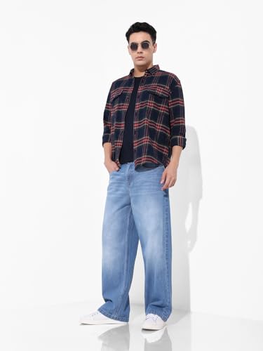 The Indian Garage Co Herren-Jeans, Baggy-Passform, mittelhohe Taille, Blau, 44 – Bild 6
