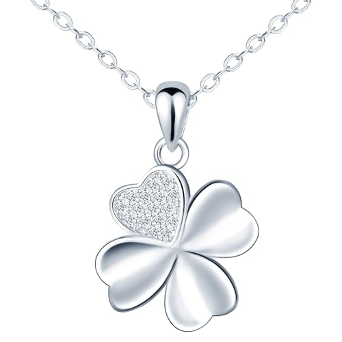 feilok Collar colgante de Zirconia de Trébol de cuatro hojas collar femenino 925 plata esterlina