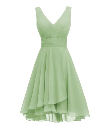 Women’s Double V Neck Short Bridesmaid Dresses 2025 Ruched Chiffon Formal Homecoming Dress for Party RO047