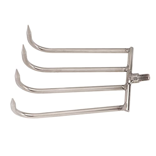 Ancinho de mão, 4 dentes de aço inoxidável, ancinho de mão portátil aquático com interface rosqueada