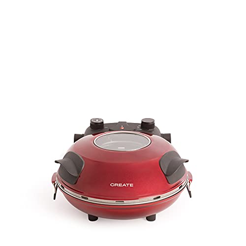 CREATE / PIZZA MAKER / Horno Eléctrico Pizzas Rojo / Base de Piedra Especial para cocinar Pizza, 31 CM Diámetro, 1200 W, Temperatura hasta 350°, Niveles Potencia 5, con Temporizador, Autoapagado…