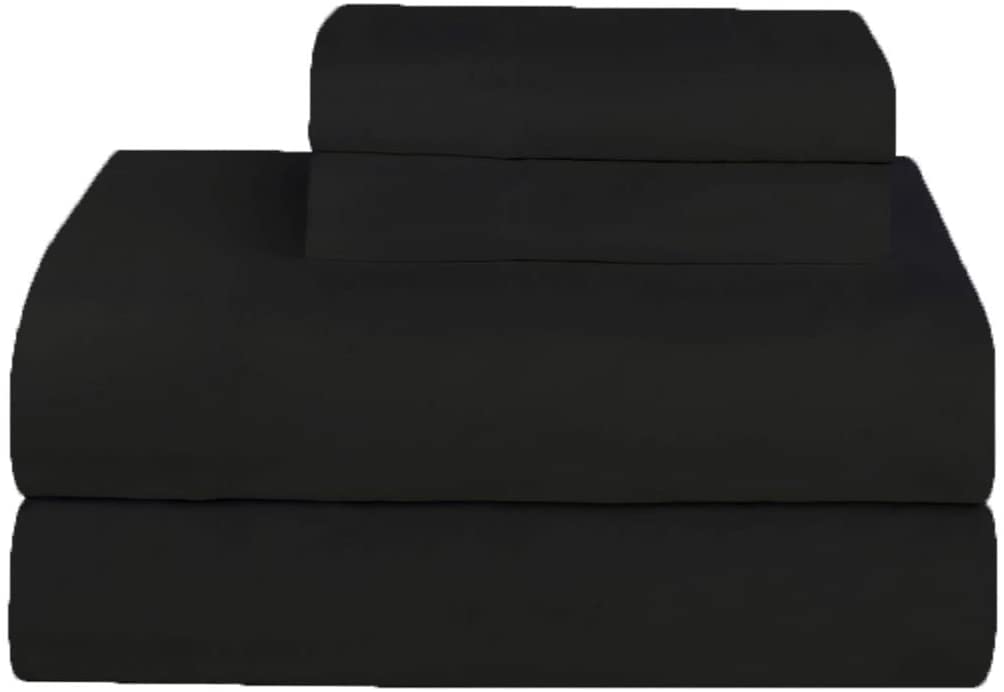 R&Z Brushed 100% Cotton Thermal Flannelette Fitted Sheet Flat Sheet With Pillowcases Sheet Set (Black, Single)
