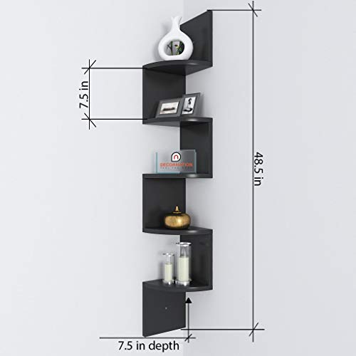 Image of Engineered Wood Wall Mount Wall Shelf Storage Display Floating Shelf For Home And Living Room,Dining Room,Kid'S Room,Outdoor Decor Items (Zig Zag, Black)