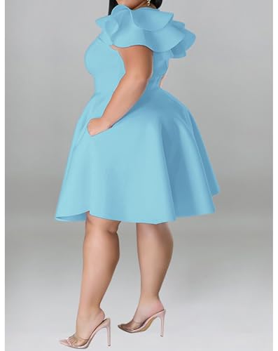 Image of IyMoo Women's Plus Size Cape Flutter Sleeve Stretchy A Line Swing Flared Skater Cocktail Party Dress with Pockets