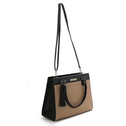 Bolsa Feminina Grande com alça transversal Santorini Handbag (Preto/Nude)