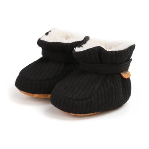 Baby Boys Girls Thermal Cotton Booties Non Skid Soft Sock Boots Infant Slippers Newborn First Walker Crib Shoes Black 11CM