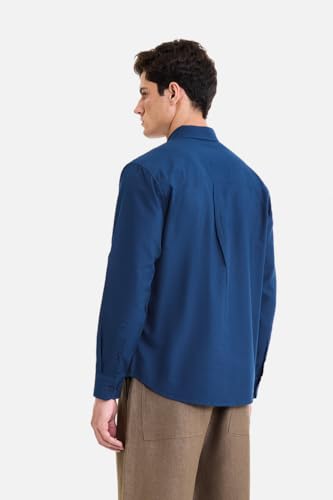 Image of SNITCH Men Casual & Semi-Formal Shirt | Regular Fit Long Sleeve Button-Down Collar Solid Oxford Style | 100% Cotton Breathable Fabric for Office, Date Night