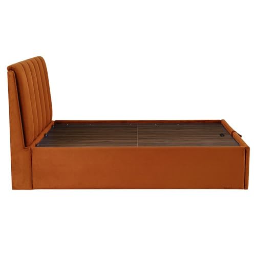 Image of Wakefit Bed | Queen (78 X 60) Solid Wood Bed, Upholstered, Hydraulic, 3 Year Warranty - Antho - Velvet Amber