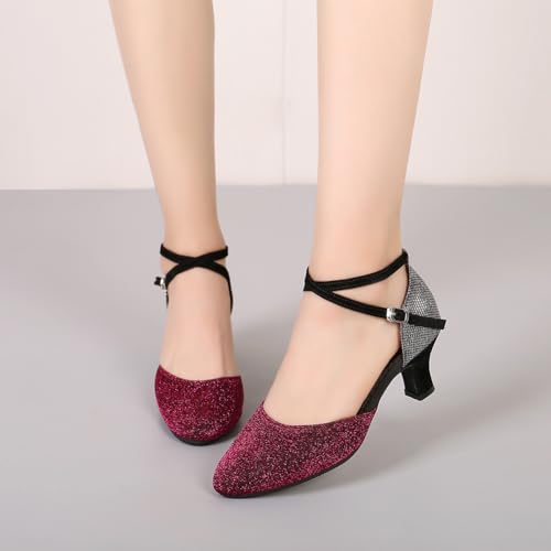 SWDZM Women Latin Dance Shoes Ballroom Salsa Low Heel Party Wedding Dance Shoes3
