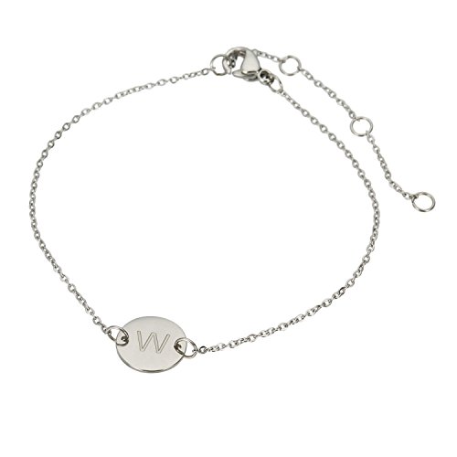 Image of HUAN XUN Stainless Steel Engraved Initial Bracelet Adjustable, 7.87 inch