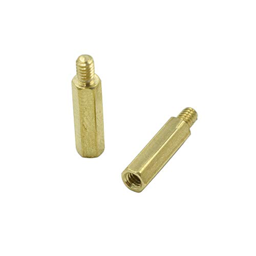 Hxchen M2 x 10mm + 3mm Male to Female Thread Brass Hexagon Hex Standoff Spacer Pillars - (50 Pcs)