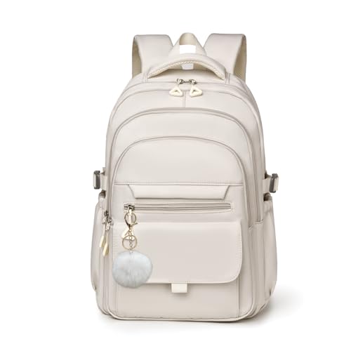NIWEIYA Backpack for Girls, Solid-Color School Backpack for Boys Kids, Aesthetic Girls Bookbag for Elementary School Travel Daypack,Beige