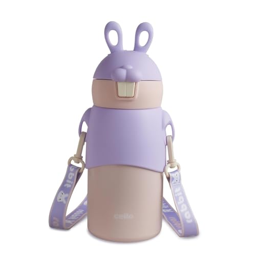 Image of Cello Bunny Kids Stainless Steel Flask 500ml, Purple | Double Walled Vacuum Insulated Technology | One Click Push Button to Open | Ideal for School, Sports, Picnics