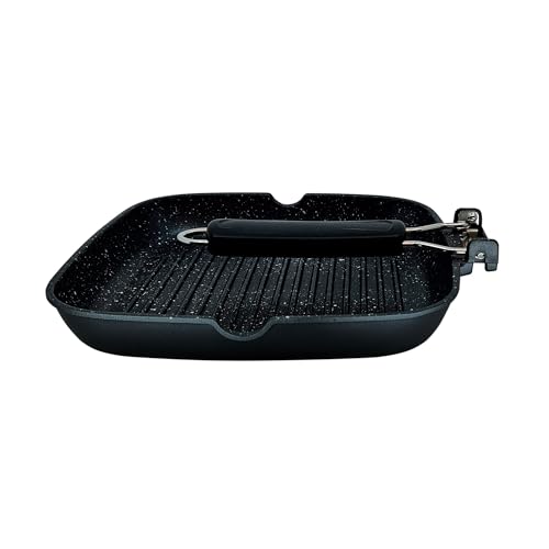 briebe Black Titanium Grill Stripe Rotisserie Induction, Non-stick Titanium, Frying Pan 20 x 20 cm Cast Aluminium without PFOA, Folding Handle, Suitable for Glass-Ceramic, Gas - Image 6