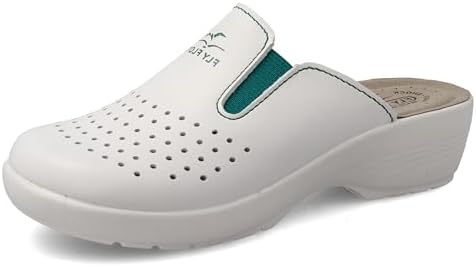 Zoccoli Sanitari Fly Flot In Pelle Forata - Con Cinturino Regolabile E Zeppa