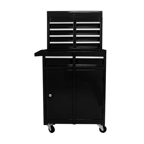 Rolling Tool Chest, 5-Drawer Tool Box Organizer with Lockable Wheels & Sliding Drawers & Detachable Top & Adjustable Shelf, Storage Cabinet for Garage Workshop,Black