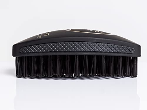 NEW 360 Wave Brush 2.0 – Matte Black, Metallic Gold Logo - Hard Flex Bristles - Wet Dry Technology - Non Slip Grip Hairbrush - by Crown Quality Products - The Ultimate 360 Wave Brush