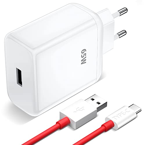 65W Chargeur Rapide avec Câble USB C 1m pour Oneplus Nord 2T,SUPERVOOC Chargeur Secteur pour OnePlus 11 10 Pro Nord CE 2 Lite Nord 2 N200 N300 N20 N10 N100 8T 8 Pro 8 7T Pro 7T 7 Pro 7 Oppo Reno 7 Cover