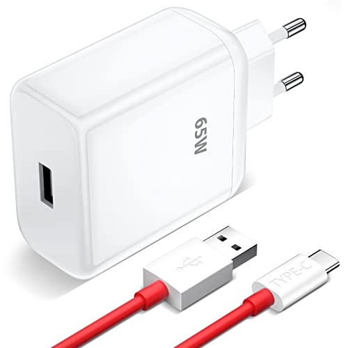 65 W snellader met USB-kabel C 1 m voor Oneplus Nord 2T, Supervooc-oplader voor OnePlus 10 Pro Nord CE 2 Lite Nord 2 Nord N200 Nord N20 N100 8T 8 Pro 8 7T Pro 7 Pro 7 Oppo Reno 7