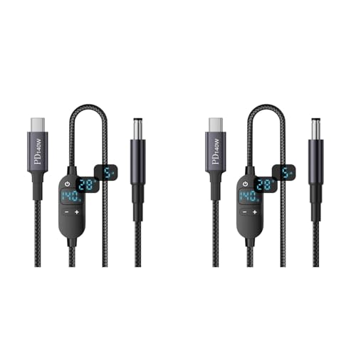 QAWIHTFURD 2X USB C - DC �W���b�N 140W �d���P�[�u�� �^�C�v C USB-C ���͂��� 20V 15V 12V 9V 5V DC 5.5x2.5mm �o�͓d�̓X�}�[�g LED �f�B�X�v���C